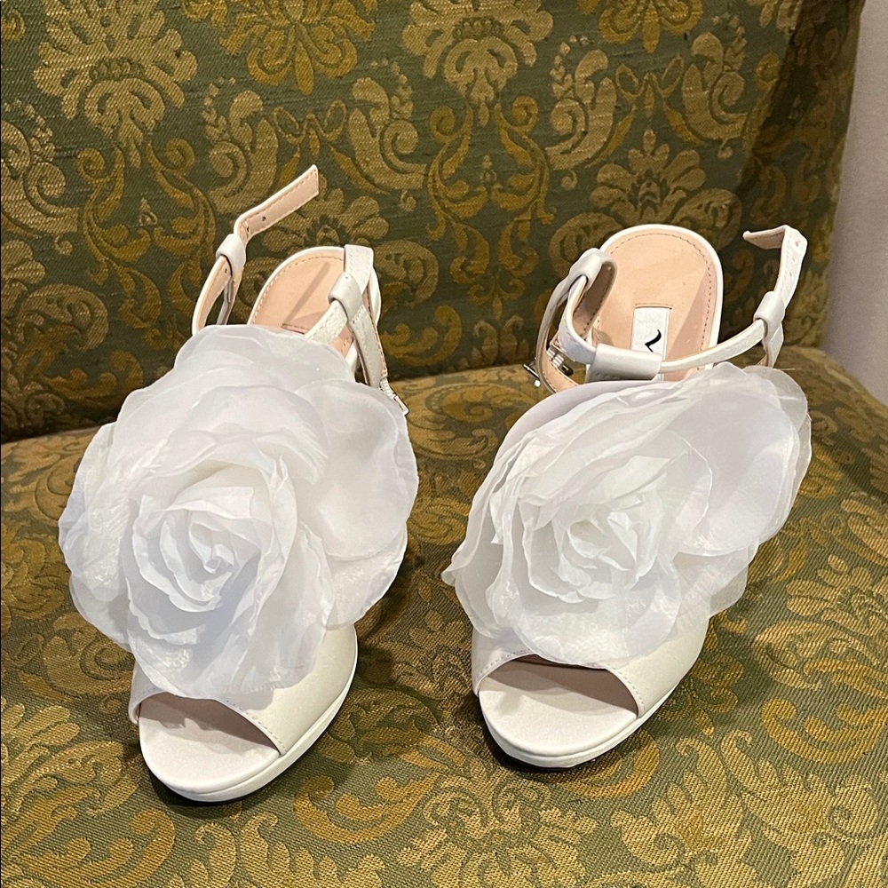 Nina White Floral Heeled Sandals